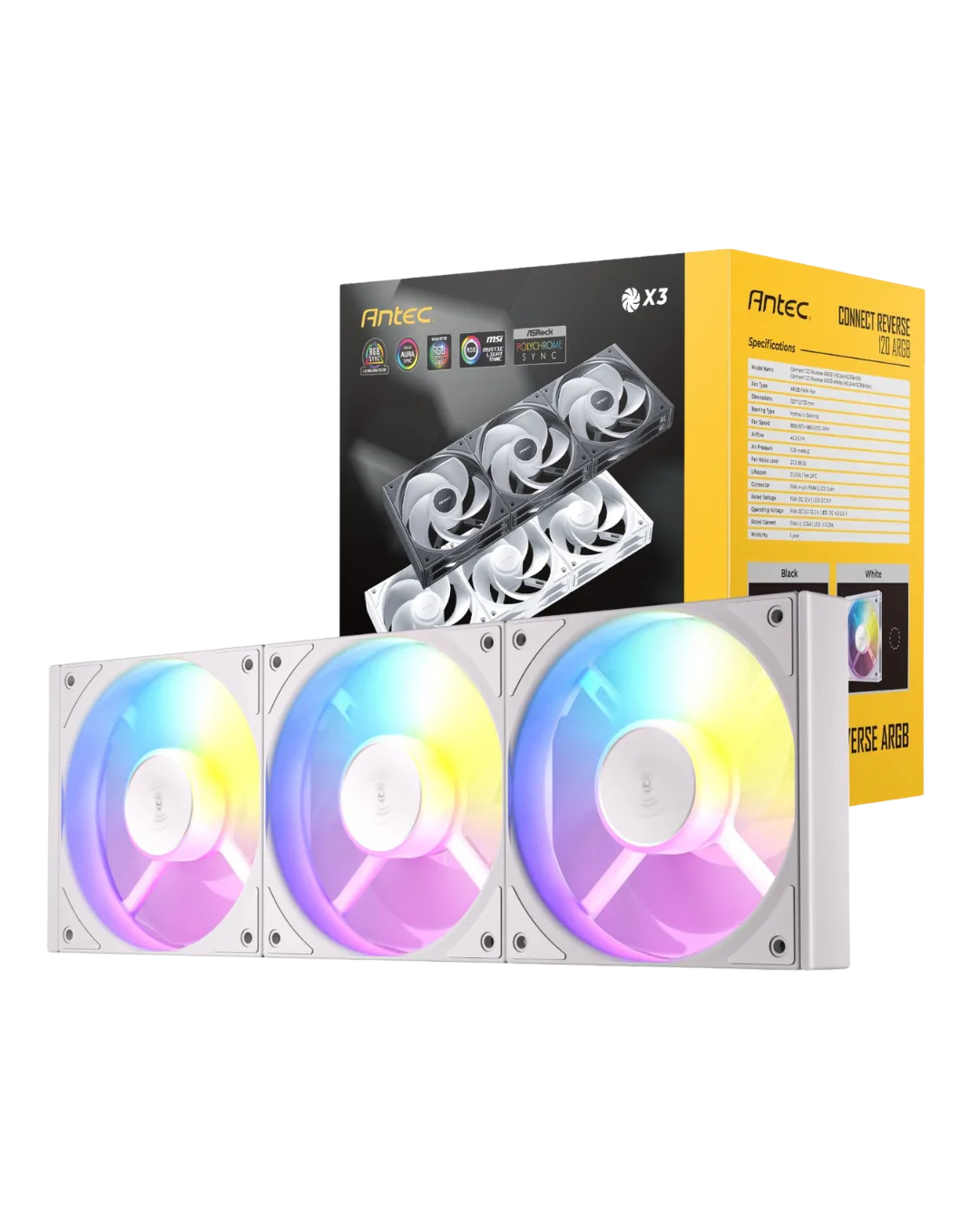 Antec Connect 120 Reverse ARGB PWM Fan 3 Pack – White
