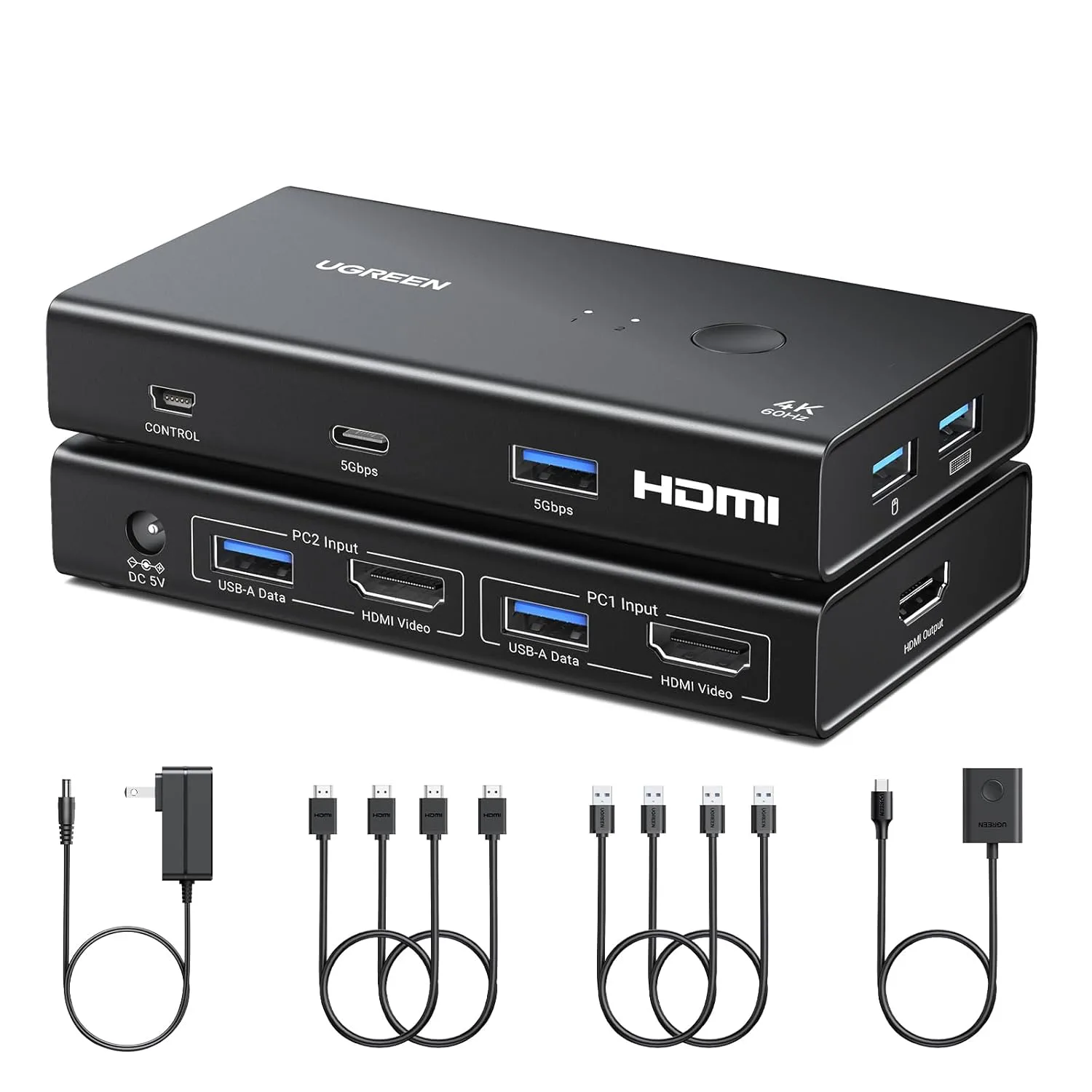 UGREEN 2-In-1 HDMI KVM Switch 4 USB Ports 4K@60HzβBlack