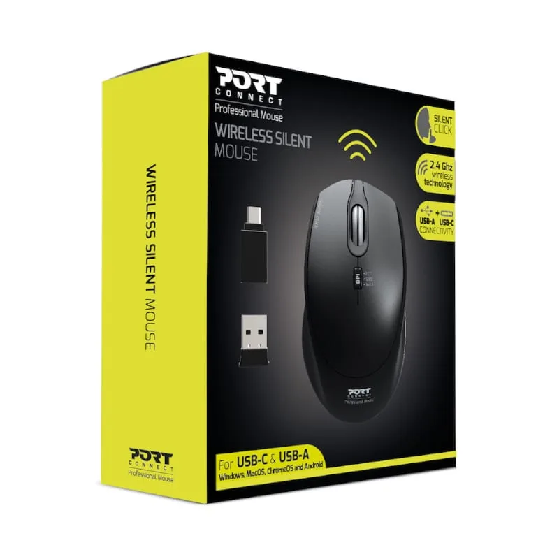 Port Connect Silent 1600DPI 3 Button Wireless Mouse - Black - Image 4