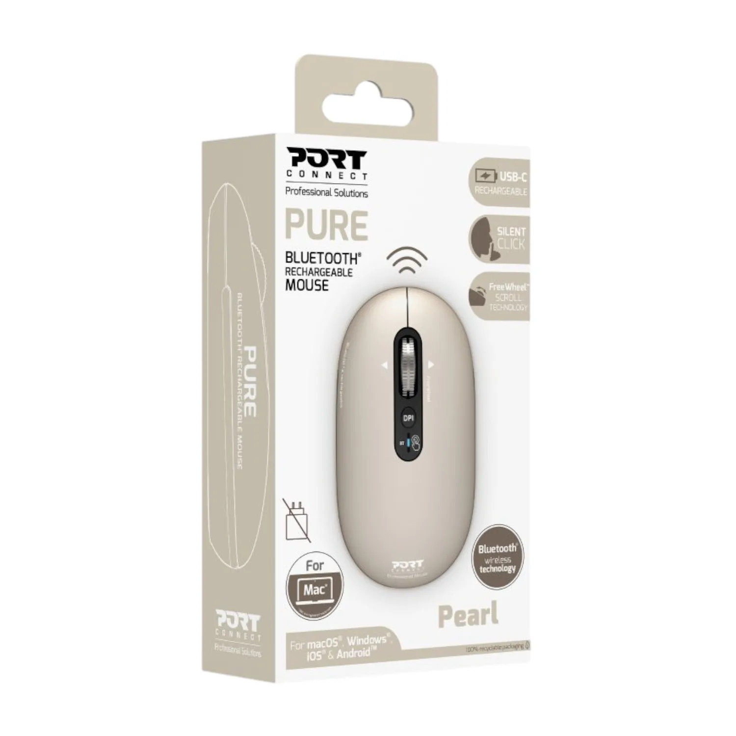 Port Connect PURE MAC Rechargeable Wireless and Bluetooth Mouse - Pearl - Image 5