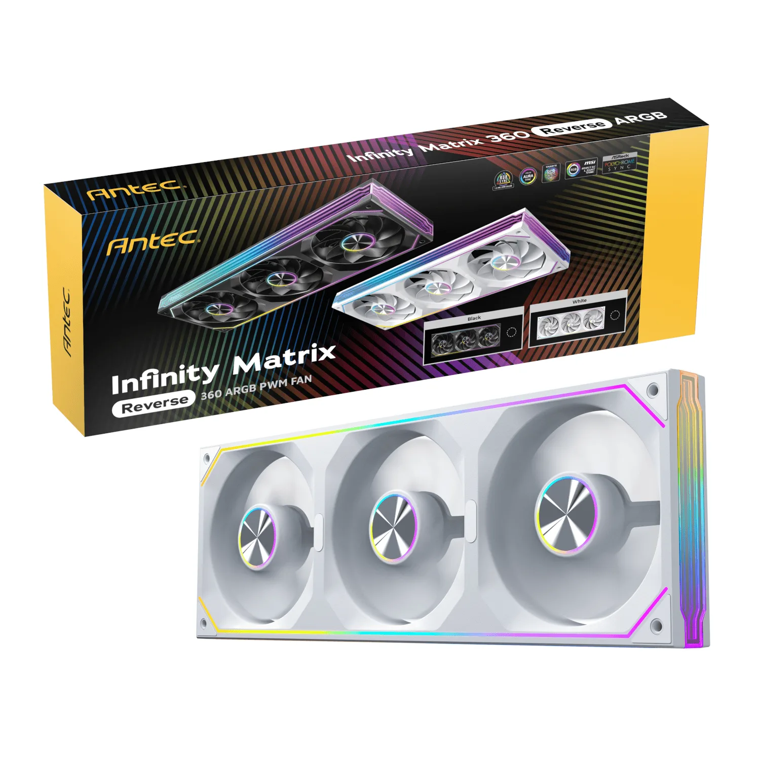 Antec INFINITY MATRIX PWM 360mm ARGB Reverse Case Fan Single Frame - White - Image 6