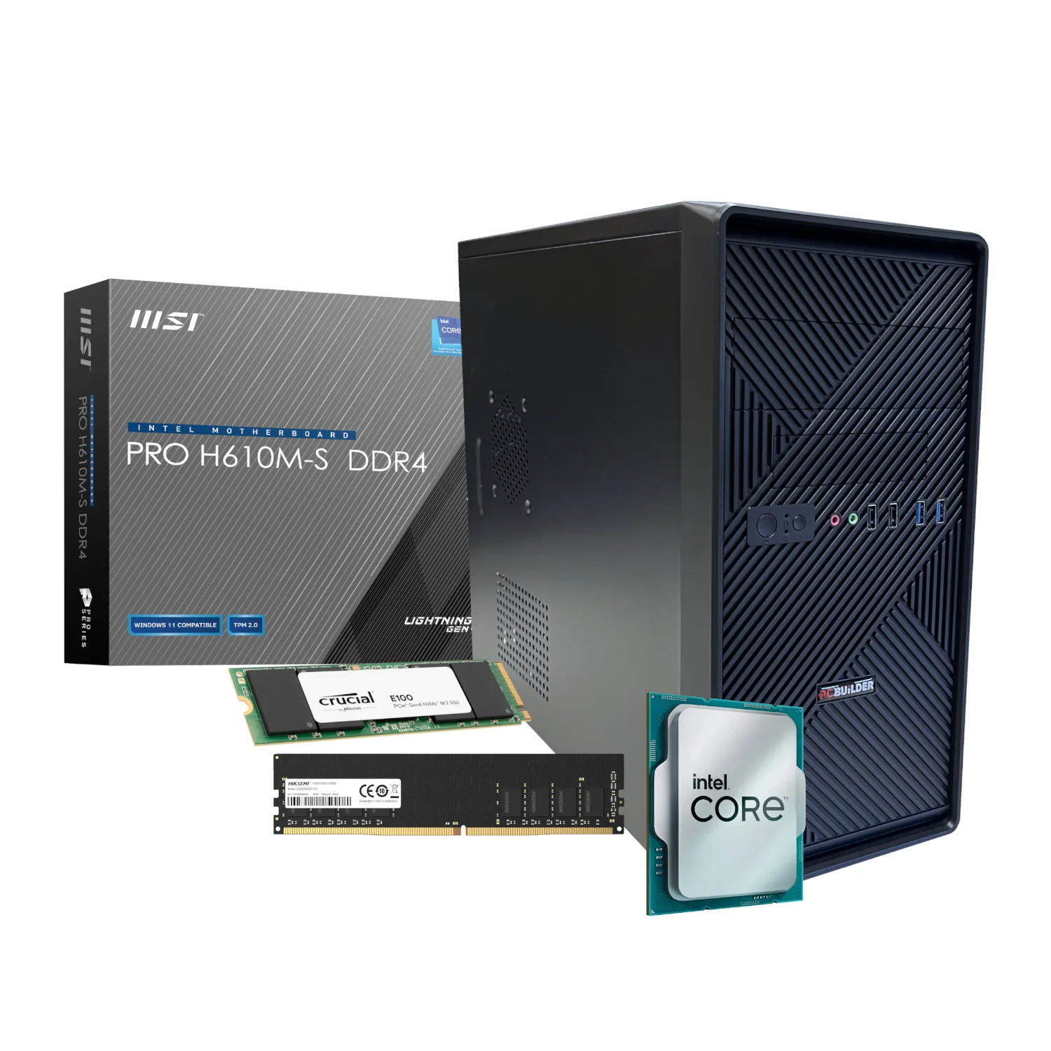PCBUiLDER™ Intel Core i3-14100 HOME MASTER Windows 11 Desktop PC